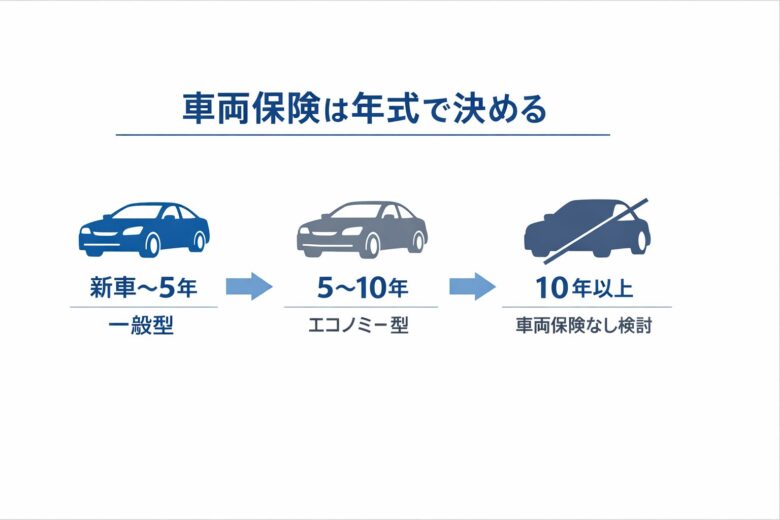 車の年式別に車両保険を選ぶ判断フロー図