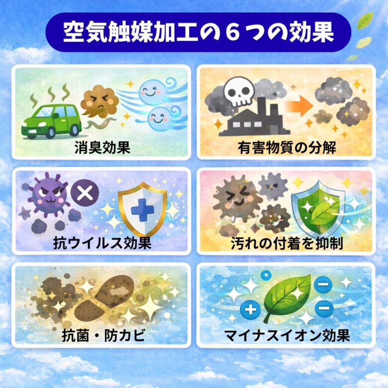 FJクラフトの空気触媒加工による消臭や抗菌など6つの効果