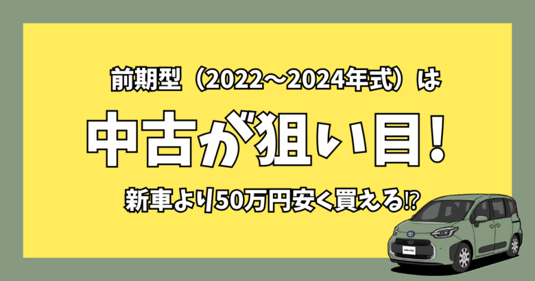 シエンタ10系の前期型中古が狙い目で新車より50万円安く買えることを示すアイキャッチ画像